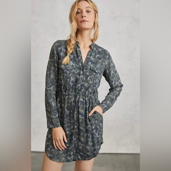 CLOTH & STONE Small Anthropologie Nina Camo Shirtdress Spring Lightweight Button - Picture 1 of 12